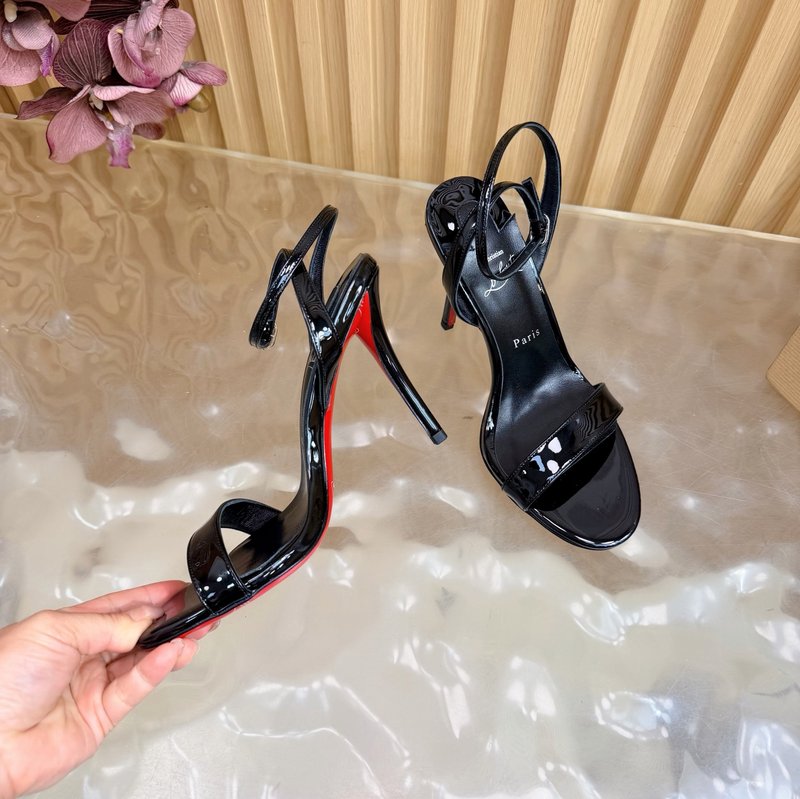 메탈 힐 장미 장식 레드솔 하이힐 샌들 001-182481