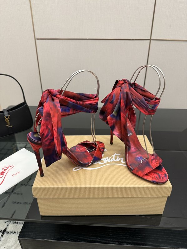 크리스찬 루부탱 레드솔 실크 하이힐 샌들 001-182563