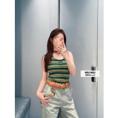미우미우 연녹색 하이웨스트 와이드 팬츠 001-182634