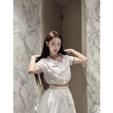 미우미우 스타일 레이스 짧은 흰 셔츠 001-182635