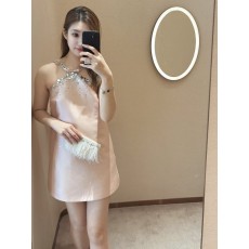 미우미우 핑크 새틴 스팽글 홀터넥 원피스 001-182661