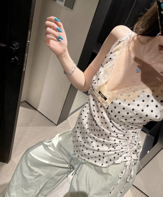 미우미우 프렌치 도트 레이스 끈 원피스 001-182676