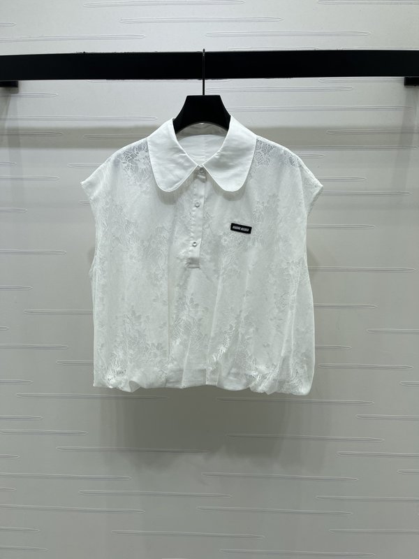 미우미우 인형 칼라 민소매 레이스 셔츠 001-182737