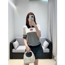 미우미우 네이비 크림 스트라이프 니트 폴로 001-182763
