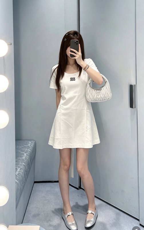 미우미우 여름 심플 코튼 반팔 원피스 001-182780