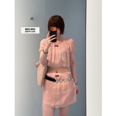미우미우 핑크 실크 레이스 스커트 001-182812