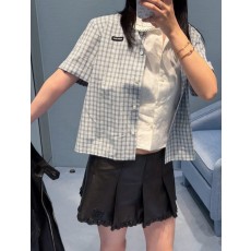 미우미우 블루 화이트 체크 반팔 셔츠 001-182818