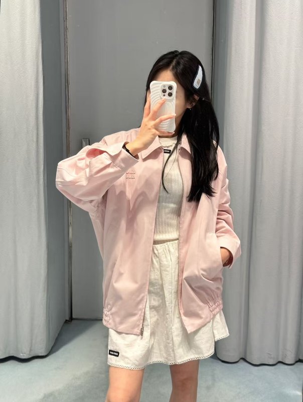 미우미우 칼라 핑크 지퍼 자켓 001-182851