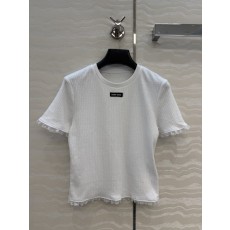미우미우 스타일 자수 면 레이스 숏 티셔츠 001-182863