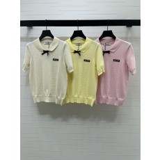 미우미우 칼라 니트 반팔 티셔츠 001-182876