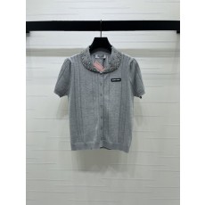 미우미우 인조진주 장식 짧은 소매 카디건 001-182954