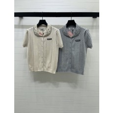미우미우 인조진주 장식 짧은 소매 카디건 001-182955