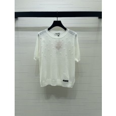 미우미우 입체 꽃 니트 반팔 티셔츠 001-182962