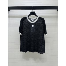 샤넬 레이스 라운드 니트 반팔 티셔츠 001-182979