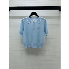 샤넬 스프링 썸머 컬러 블록 칼라 니트 반팔 001-183019