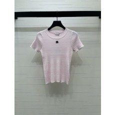 샤넬 컬러 블록 스트라이프 니트 반팔 티셔츠 001-183022