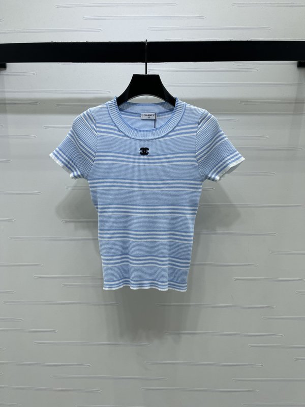 컬러 스트라이프 니트 반팔 티셔츠 001-183023