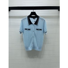 샤넬 봄여름 컬러블록 칼라 니트 반팔 티셔츠 001-183028