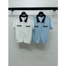 컬러 블록 라운드 넥 니트 반팔 티셔츠 001-183029