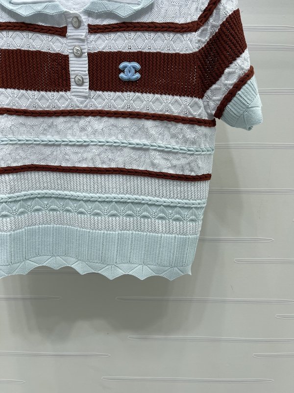샤넬 칼라 스트라이프 니트 반팔 001-183033