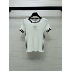 샤넬 로고 니트 반팔 티셔츠 001-183036