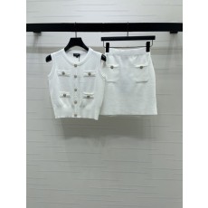 샤넬 봄여름 아이스 실크 니트 조끼 미니스커트 세트 001-183073