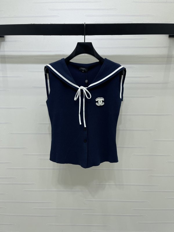 샤넬 네이비 칼라 니트 조끼 001-183129