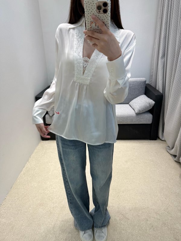 샤넬 새틴 레이스 자수 셔츠 001-183154