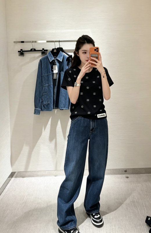 샤넬 풀 다이아몬드 더블 C 로고 티셔츠 001-183157