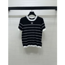 샤넬 스트라이프 니트 라운드넥 반팔 티셔츠 001-183184