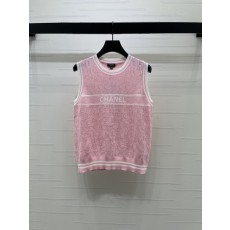 샤넬 컬러 블록 레터 니트 조끼 001-183212