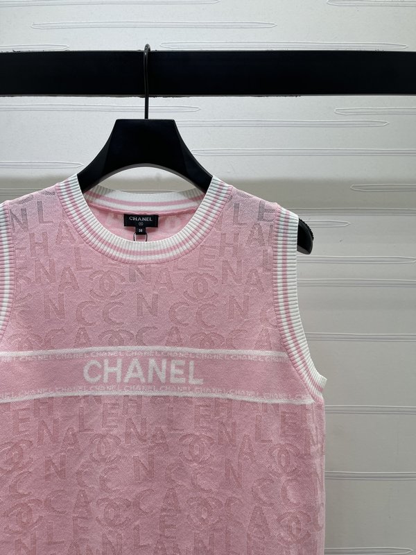 샤넬 컬러 블록 레터 니트 조끼 001-183212