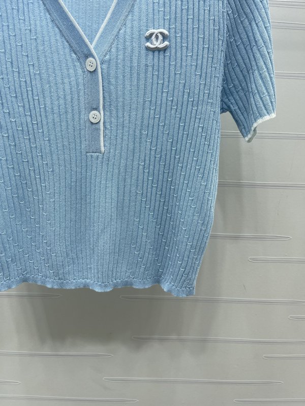 샤넬 칼라 니트 반팔 티셔츠 001-183250