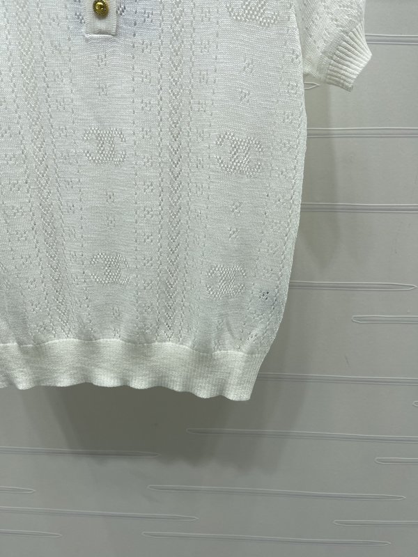 샤넬 레이스 칼라 니트 반팔 티셔츠 001-183259