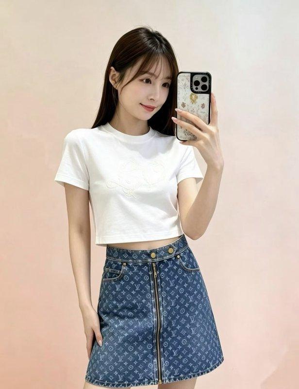 루이비통 자수 레이스 숏티셔츠 001-183267
