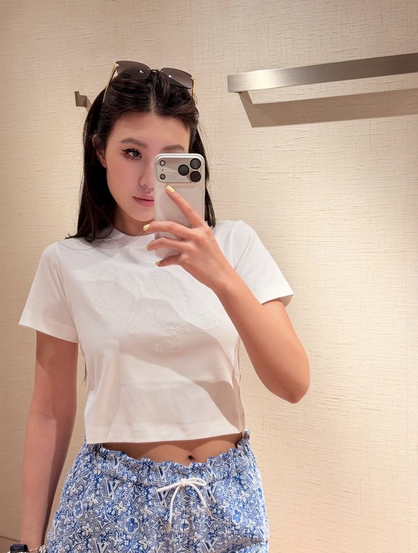 루이비통 자수 레이스 숏티셔츠 001-183267