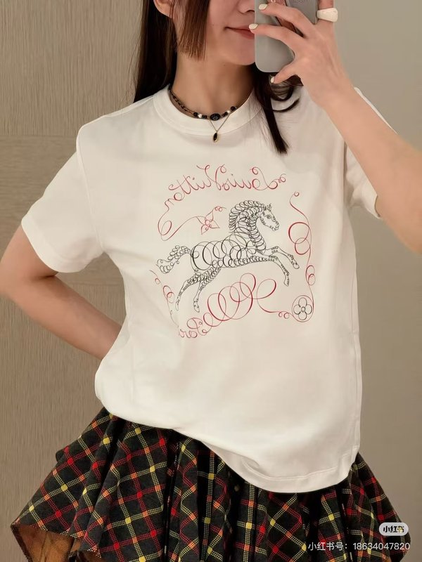 루이비통 말의 해 한정판 프린트 라운드넥 반팔 티셔츠 001-183320