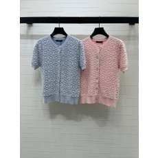 루이비통 자카드 라운드넥 반팔 니트 가디건 001-183331