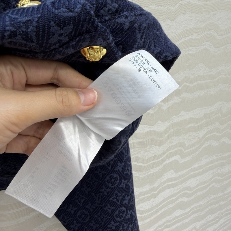 네이비 블루 모노그램 자수 데님 자켓 001-183410