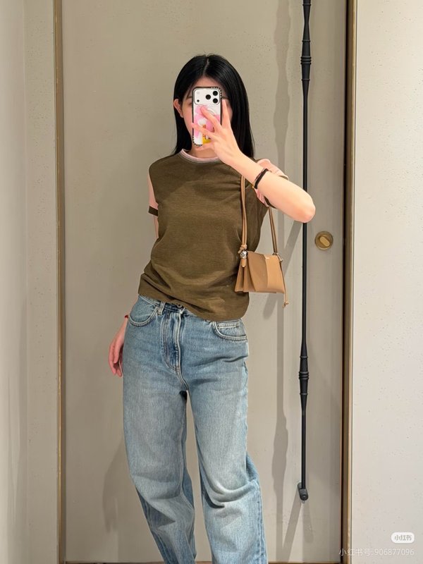 로에베 올리브그린 스플라이스 라글란 티셔츠 001-183883
