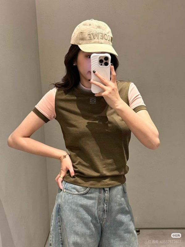 로에베 올리브그린 스플라이스 라글란 티셔츠 001-183883