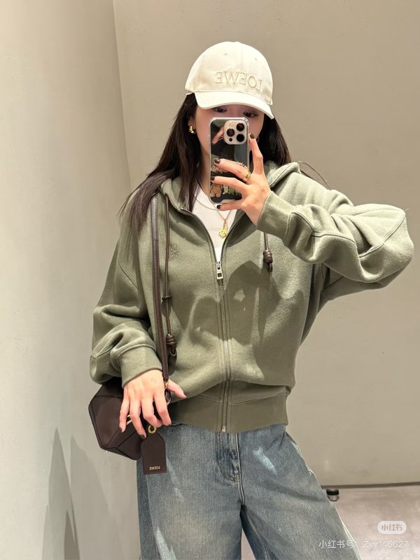 로에베 순면 자수 드로우스트링 후드 집업 001-183893