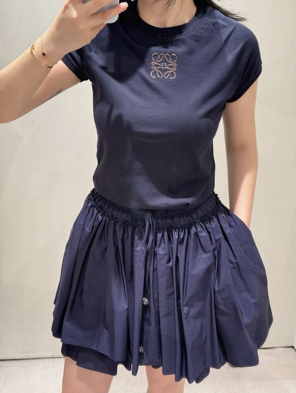 로에베 슬림핏 라운드넥 로고 자수 티셔츠 001-183898