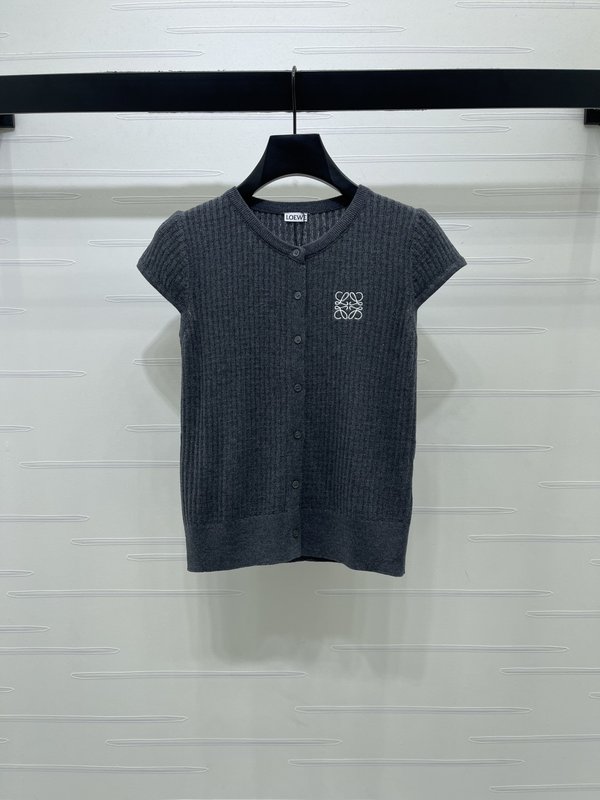 로에베 암막 세로 줄무늬 니트 반팔 티셔츠 001-183909