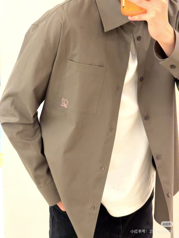 로에베 컬러 블록 로고 자수 칼라 셔츠 001-184025
