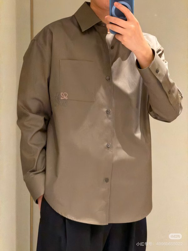 로에베 컬러 블록 로고 자수 칼라 셔츠 001-184025