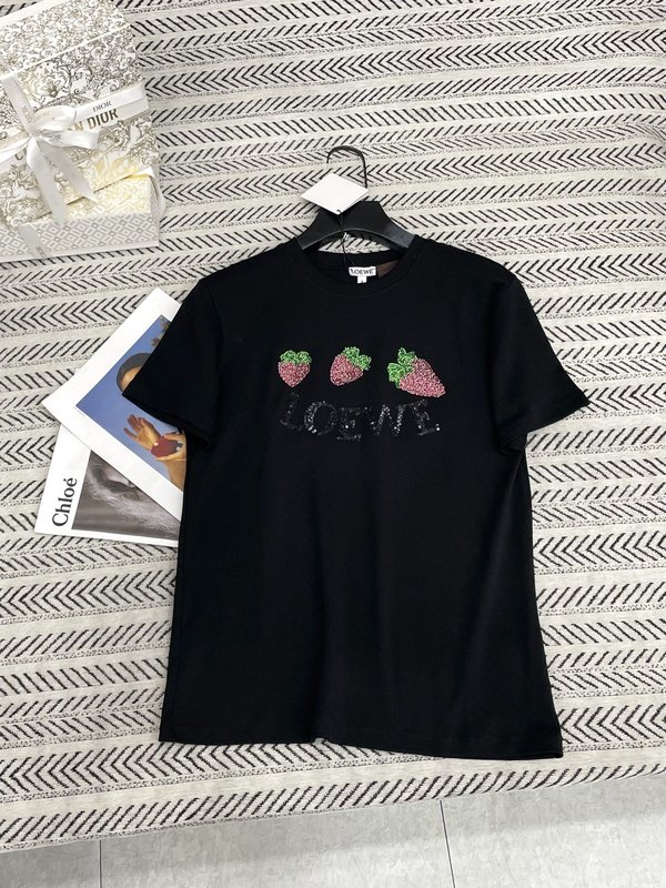 로에베 비즈 장식 딸기 패턴 레터 티셔츠 001-184029