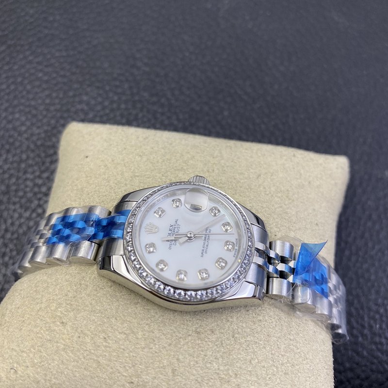 여성용 데이트저스트 모더 오브 펄 다이아몬드 베젤 시계 001-185129