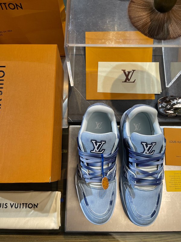 LV 트레이너 스니커즈 데님 가죽 믹스 001-185911