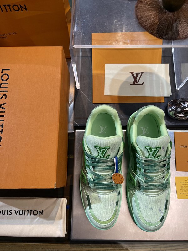 LV 트레이너 스니커즈 데님 가죽 믹스 001-185911